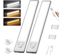 Modolight Intelligent Light, Modolight Intelligent Motion Sensor Light,Three-Color Adjustable Self-Adhesive Lights, Punch-Free with Mount, for Kitchen, Stairs, Closets, Wardrobes (2pcs,24cm)