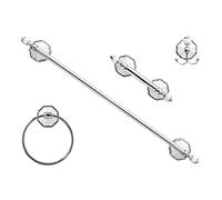 MODONA Four Piece Bathroom Accessories Set, Includes 24”(61cm) Towel Bar, Robe Hook, Towel Ring, and Toilet Paper Holder - White Porcelain & Chrome - Flora Series - 5 Year Warrantee