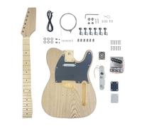 ModouString Unfinished Electric Guitar Kit with Maple Neck & Fingerboard, Basswood Body with Ash Wood Veneer, 22 Frets, 25.5 Inch Scale - Guitar Building Project for Customization & Repair