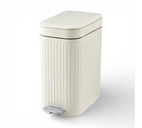 Modovo 7L Slim Pedal Waste Bin - Modern Narrow Plastic Dustbin with Soft Press Lid & Foot Pedal - Compact Bathroom Bedroom Kitchen Office Rubbish Bin - Space Saving Corner Trash Can (Cream White)