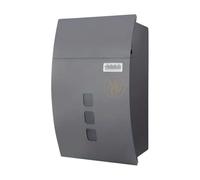 MODOVO Curved Grey Wall Mounted Post Box Edition Weatherproof Lockable Steel Letter Box with 2 Keys, Viewing Windows & Nameplate Modern Outdoor Mailbox for Home & Office(Grey)