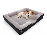 MODOVO Orthopedic Dog Cat Sofa Bed 35x25x6.5cm Soft Fleece Lining Raised Support Bolsters Deep Cushion Base Non Slip Water Resistant Washable Bed for Small Medium Pets (Black and Grey)