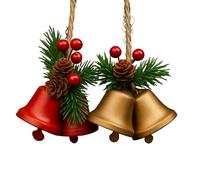 MODOVO Red & Gold Christmas Bell Ornament Set - Iron PVC-Coated Hanging Decorations for Tree & Home Décor Durable Metal Bells - Festive Set (Set of 4 (2 Festive Red + 2 Champagne Gold))