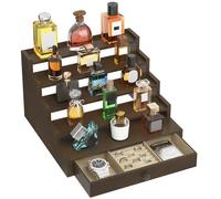 MODOWEY Perfume Stand Organiser Riser for Men, Wooden Perfume Storage Shelf with Drawer, 5 Tier Cologne Rack for Dresser Vanity, Versatile Organizer Holder for Skincare Cosmetic Display, Brown