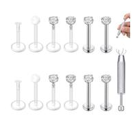 MODRSA 12PCS Clear Labret Studs, 16G 10mm Tragus Cartilage Helix Earrings, UV Transparent Stainless Steel Nose Piercing Jewellery, Flexible Acrylic Invisible Retainers for Women Men