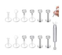 MODRSA 12PCS Clear Labret Studs, 16G 6mm Tragus Cartilage Helix Earrings, UV Transparent Stainless Steel Nose Piercing Jewellery, Flexible Acrylic Invisible Retainers for Women Men