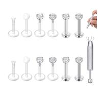 MODRSA 12PCS Clear Labret Studs, 16G 8mm Tragus Cartilage Helix Earrings, UV Transparent Stainless Steel Nose Piercing Jewellery, Flexible Acrylic Invisible Retainers for Women Men