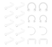 MODRSA 18G Clear Nose Studs Clear Nose Rings For Work Plastic Nose Rings For Surgery Clear Nose Piercing Nose Retainer Septum Retainer Clear Septum Ring Plastic Septum Ring 16G, M2404UVBDA6
