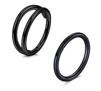 MODRSA 18G Nose Ring Hoop 316L Surgical Steel Hinged Clicker Septum Ring Moon Helix Conch Earring Segment Ring Dia 10MM Tragus Cartilage Earring Piercing 2PCS Black