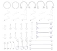 MODRSA 44PCS Clear UV Piercing Retainer Set, Invisible Acrylic Labret Nose Septum Studs Tongue Eyebrow Barbells for Surgery, Tragus Cartilage Earring Industrial Belly Button Ring for Women Men