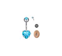 MODRSA G23 Solid Titanium Belly Button Bars, 14G 12mm Belly Button Piercing Jewellery with Heart Sea Blue CZ, Silver Curved Navel Ring Body Piercings for Women