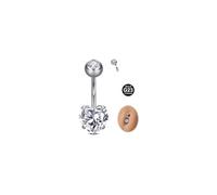 MODRSA G23 Solid Titanium Belly Button Bars, 14G 12mm Belly Button Piercing Jewellery with Heart White CZ, Silver Curved Navel Ring Body Piercings for Women