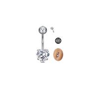 MODRSA G23 Solid Titanium Belly Button Bars, 14G 14mm Belly Button Piercing Jewellery with Heart White CZ, Silver Curved Navel Ring Body Piercings for Women