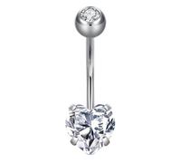 MODRSA G23 Solid Titanium Belly Button Bars, 14G 16mm Belly Button Piercing Jewellery with Heart White CZ, Sliver Curved Navel Ring Body Piercings for Women