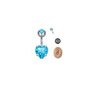 MODRSA G23 Solid Titanium Belly Button Bars, 14G 8mm Belly Button Piercing Jewellery with Heart Sea Blue CZ, Silver Curved Navel Ring Body Piercings for Women