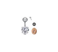 MODRSA G23 Solid Titanium Belly Button Bars, 14G 8mm Belly Button Piercing Jewellery with Heart White CZ, Silver Curved Navel Ring Body Piercings for Women
