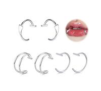 MODRSA Silver Black Fake Lip Piercing Fake Lip Ring Cuffs Clip on Faux Snake Bites Hoops non Piercings Jewelry Vampire Teeth Fangs for Halloween Jewelry Clip Double Hoop Snakebite Jewelry, metal