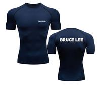 MODRYER Men's Compression Shirts For Bruce Lee Athletic Short Sleeve Tops Workout T-Shirt Slimming Vest Base Layer Undershirt Cool Quick Dry Tank Top For Running Cycling,Blue-XL