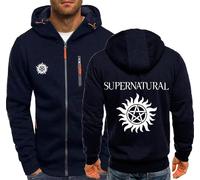 MODRYER Men's Full-Zip Hoodie Hooded Sweatshirt For Supernatural Pullover Hoody Top Running Sport Coat For Men Teen Warm Windproof Hiking Jacket,Navy blue-3XL