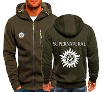 MODRYER Men's Full-Zip Hoodie Hooded Sweatshirt For Supernatural Pullover Hoody Top Running Sport Coat For Men Teen Warm Windproof Hiking Jacket,Green-XL