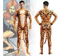 MODRYER Mens Halloween Costume Animals Printed Cosplay Bodysuit Christmas Theme Party Masquerade Jumpsuit Kids Adults Carnival Fancy Dress Suit With Tail,Leopard-Kids/2XL