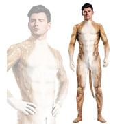 MODRYER Mens Halloween Costume Animals Printed Cosplay Bodysuit Christmas Theme Party Masquerade Jumpsuit Kids Adults Carnival Fancy Dress Suit With Tail,Deer-Kids/XL