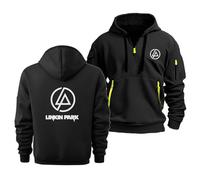 MODRYER Men's Hooded Sweatshirt For Linkin Park Unisex Fleece Hoodie Warm Fall Hoody Pullover Jumper 1/4 Zip Long Sleeve Logo Sweat Hood For Men Women,Black-xx_l