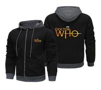 MODRYER Mens Hooded Sweatshirts For Doctor Who Winter Pullover Hoodies Warm Fleece Jacket Coat Casual Fashion Sweater Hoodie Full Zip Fleece Jackets,Black-XL