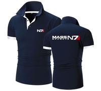 MODRYER Men's Polo Shirts For Mass Effect N7 Moisture Wicking Lightweight Casual T Shirt Breathable Quick-Dry Golf Short Sleeve Gym Workout Sports Tees Tops,Blue-L