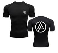 MODRYER Men's Short Sleeve T-Shirts For Linkin Park Sports Compression Shirt Quick Dry Breathable Fitness Athletic Baselayer Tops Running Workout Undershirt,Black-S
