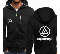 MODRYER Men's Sweatshirts For Linkin Park Hooded Sport Jackets Casual Zip Up Pullover Hoodies Thermal Windproof Outdoor Softshell Jacket,Black-XL