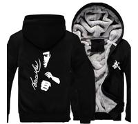 MODRYER Men's Winter Fleece Jacket For Bruce Lee Full Zip Pullover Hoodie Warm Casual Coat Outdoor Windproof Softshell Jackets Thick Sweatshirt Hiking Windbreaker With Hood,Black-XL