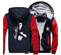 MODRYER Men's Winter Fleece Jacket For Bruce Lee Full Zip Pullover Hoodie Warm Casual Coat Outdoor Windproof Softshell Jackets Thick Sweatshirt Hiking Windbreaker With Hood,Red-L
