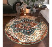 MODRYER Vintage Style Round Boho Rug High Density Polyester Non Shedding Stain Resistant Circular Floor Mat Farmhouse Decor Carpet For Hallway Home High Traffic Areas, 100cm/39.4in-F