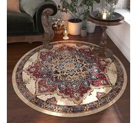 MODRYER Vintage Style Round Boho Rug High Density Polyester Non Shedding Stain Resistant Circular Floor Mat Farmhouse Decor Carpet For Hallway Home High Traffic Areas, 100cm/39.4in-J