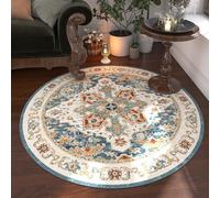 MODRYER Vintage Style Round Boho Rug High Density Polyester Non Shedding Stain Resistant Circular Floor Mat Farmhouse Decor Carpet For Hallway Home High Traffic Areas, 100cm/39.4in-C