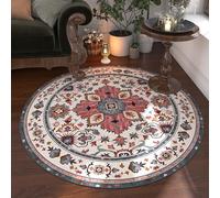 MODRYER Vintage Style Round Boho Rug High Density Polyester Non Shedding Stain Resistant Circular Floor Mat Farmhouse Decor Carpet For Hallway Home High Traffic Areas, 100cm/39.4in-B