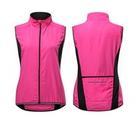 MODRYER Womens Cycling Gilets Hi Vis Reflective Running Bike Vest Lightweight Softshell Windproof Gear Sleeveless Bicycle Jacket Packable Cycling Windbreaker With Pocket,Pink-XL