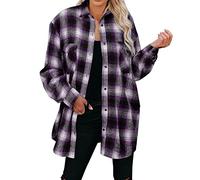MODSGUE Checked Shirt Women's Checked Lumberjack Shirt Plaid Overshirt with Button-Down Holiday Thin Jacket 90s Retro Long Top Checked Fitness Shirt, purple, M