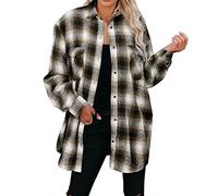 MODSGUE Checked Shirt Women's Checked Lumberjack Shirt Plaid Overshirt with Button-Down Holiday Thin Jacket 90s Retro Long Top Checked Fitness Shirt, brown, XL