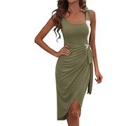 MODSGUE Evening Dresses Short Backless Cocktail Dress Without Accessories Sequin Dress Festive Midi Dress Neckline Tulle Dress Sleeveless Tulle Skirt for Wedding, Green, L