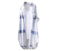 MODSGUE Traditional Blouse Women's Checked Long Top Checked Shirt Blouse Dress Classic Cut Sporty Activewear for Sports and Everyday Long Sleeve Checked Shirt Plaid Fitness Shirt, Ub1-Blue, XL