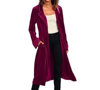 MODSGUE Women's Fashion Long Sleeve Velvet Windcoat Cardigan Jacket Coat with Large Women, red, M