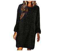 MODSGUE Women's Pullover Turtleneck Long Sleeve Solid Winter Knitted Jumper Dress Knitted Dress Women's Cable Knit, Tg1-Black, S