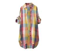 MODSGUE Women's Traditional Checked Long Sleeve Shirt Blouse Dress, Classic Cut Sporty Activewear for Everyday Use and Sports (UI1-Hot