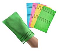 Modu 4 Pcs Korean Exfoliating Mitt Bath Washcloth 9.1 x 6 in - Asian Italy Towel (Large 4Pcs Green Skyblue Pink Yellow)