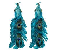 MODUDY 2pcs Large Artificial Peacock Ornaments Decorative Hanging Ornaments,Glitter Christmas Peacocks Bird Ornaments with Long Feathers Tail for Xmas Tree Decoration(#1)