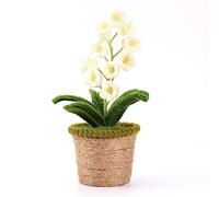 MODUDY Crochet Lily of Valley Lamp,Bedside Lamp Handmade Crochet Flowers Table Reading Lamps,Hand Potted Artificial Plants Crochet Lily of The Valley Night Light(#1)