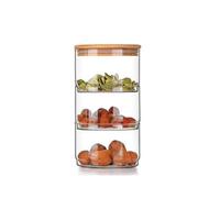 MODUDY Glass Storage Jars, 3 Tier Decorative Round Glass Storage Jars with Lids, Stackable Round Glass Storage Container,Tiered Snack and Dried Fruit Organizer(3-Tier)