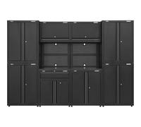 Modular 10 Piece Garage Storage System With Adjustable Feet And Pegboard Back Panel